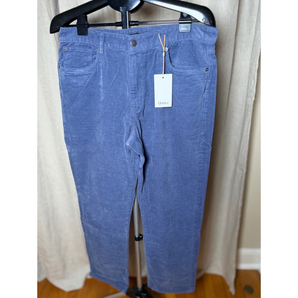 Quince Organic Corduroy Pants Mens 34x32 Storm Blue Straight Leg NWT Preppy